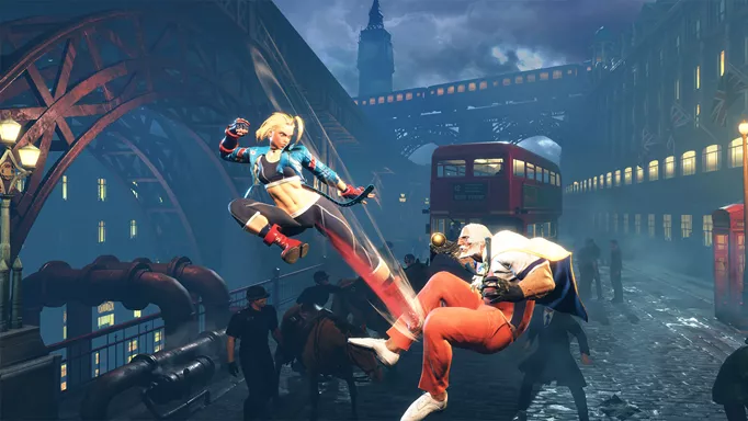 Cammy delivers an aerial kick to JP in Street Fighter 6