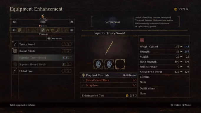 dragon's dogma 2 weapon upgrade screen