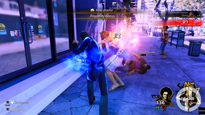 Kiryu punches one enemy into another in LaD Infinite Wealth