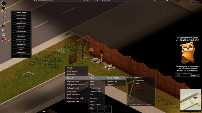 Screenshot of building cheats in Project Zomboid