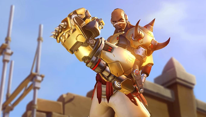 Doomfist as he appears in Overwatch 2 with a golden fist