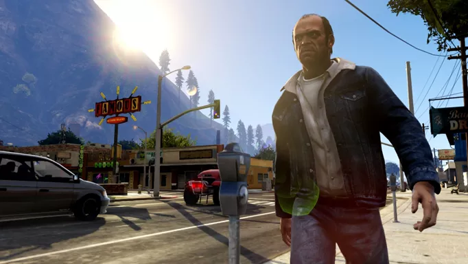 Trevor walks through the streets of Los Santos in GTA 5