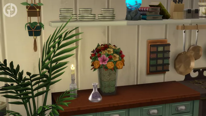 Immortality potion in The Sims 4 shown on a side counter