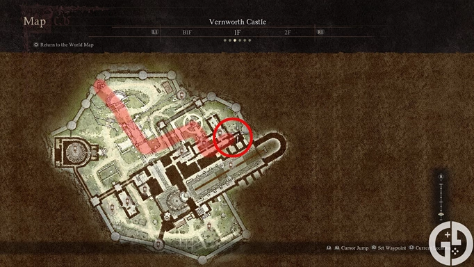The map of Vernworth Castle, with the patch to the vault marked in red
