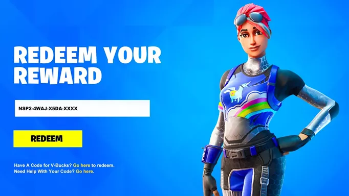 Screenshot showing the redemption screen in Fortnite