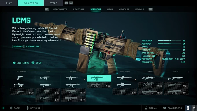 A LMG in a weapons menu.