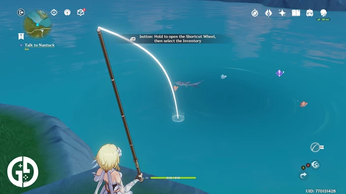 The fishing tutorial in Genshin Impact.