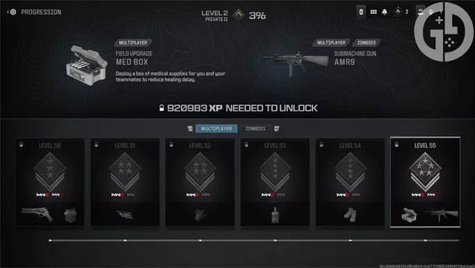 Image of the level 55 unlocks in MW3