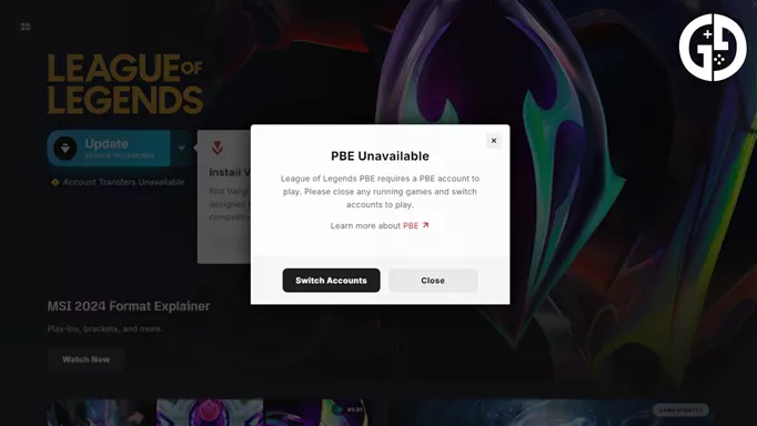 Switching accounts to the PBE account on LoL.