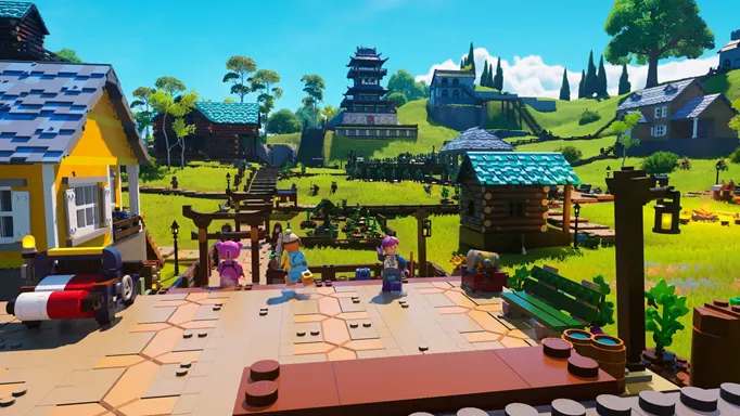 A village area in LEGO Fortnite