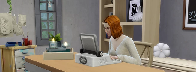 Sims 4 Sim At Computer