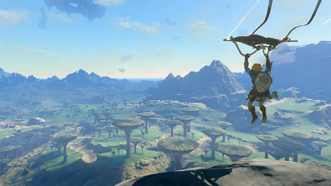 Key art of Link gliding in Zelda: Tears of the Kingdom