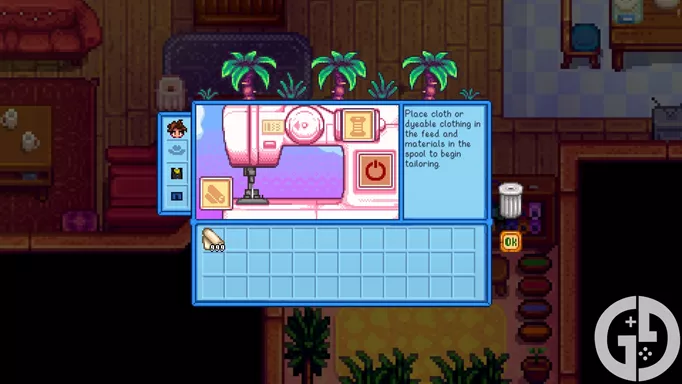 Image of the Sewing Machine menu in Stardew Valley