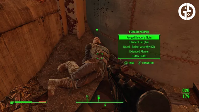 The dead Forged Keeper in Fallout 4.