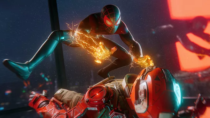 Miles Morales using his Venom Strike in Marvel's Spider-Man: Miles Morales.