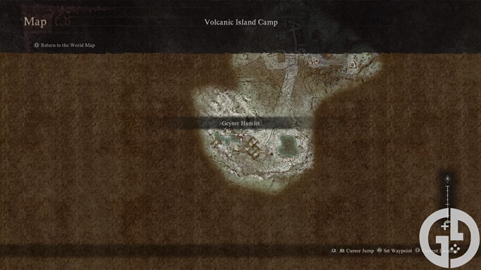Map location of the Hot Spring in the Volcanic Island Camp in Dragon's Dogma 2