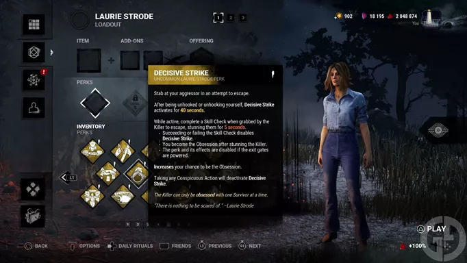 Laurie Strode with her Decisive Strike Perk in DbD