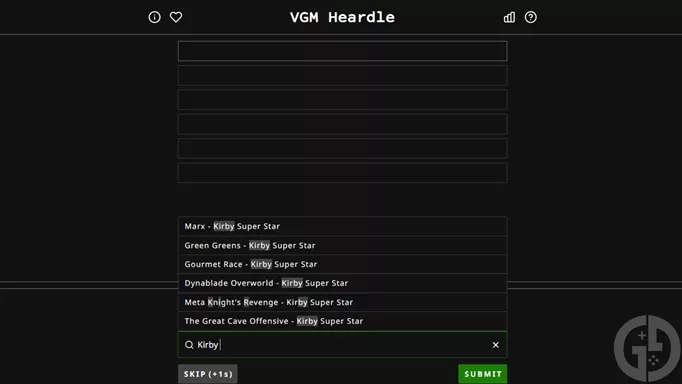 The VGM Heardle screen