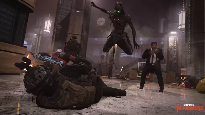 A zombie leaping on an Operator in Warzone