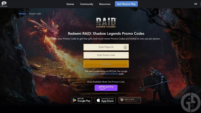 The code redemption screen for RAID: Shadow Legends