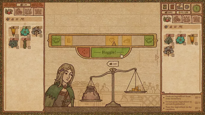 Screenshot of the haggle system in Potion Craft: Alchemist Simulator