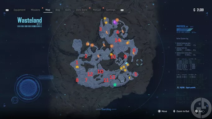 A map of all Stellar Blade Can locations in the Wasteland area