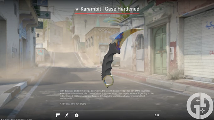 Image of the Karambit Case Hardened skin in CS2