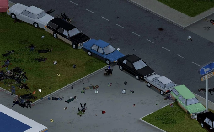 a row of cars in Project Zomboid