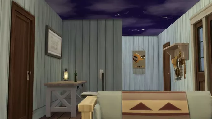Screenshot from the Sims Horse Ranch livestream (July 14) showing ceiling customisation in The Sims 4