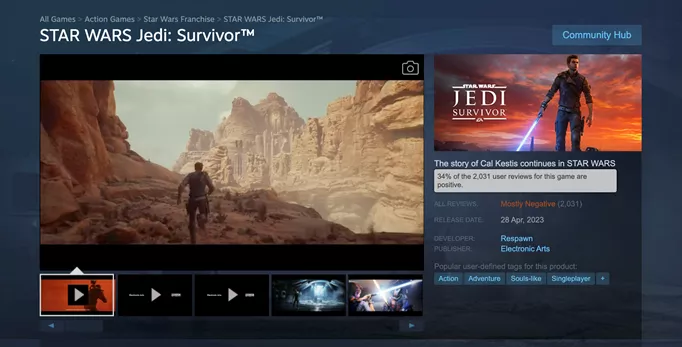 Star Wars Jedi: Survivor Steam reviews