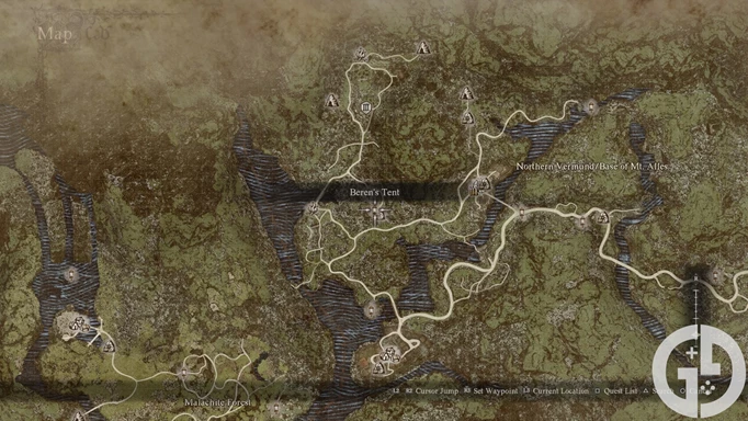 Map image of Beren's Tent in Moonglow Garden in Dragon's Dogma 2