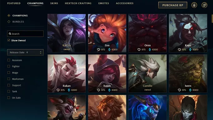 The Champions store in League of Legends