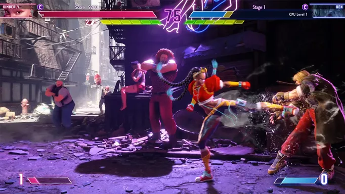 Kimberly landing a medium kick on Ken in Street Fighter 6