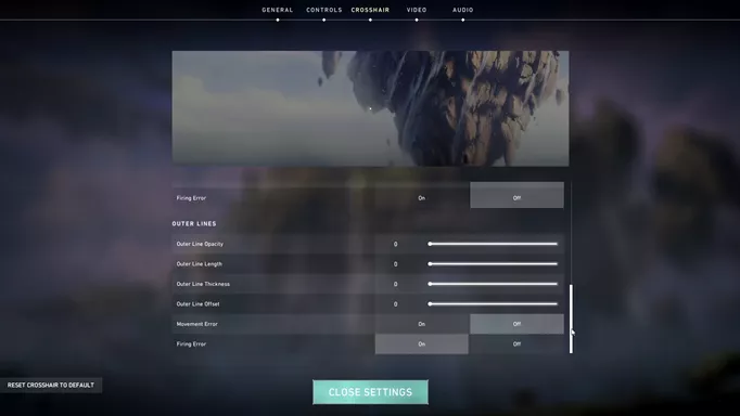 image of the VALORANT crosshair menu, where players can get a dot crosshair