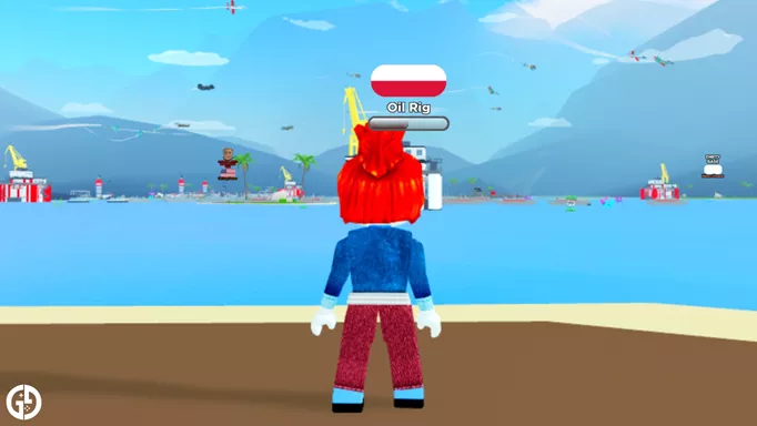 a character looking out on the water in navy war tycoon