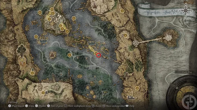 The North Liurnia map fragment in Elden Ring