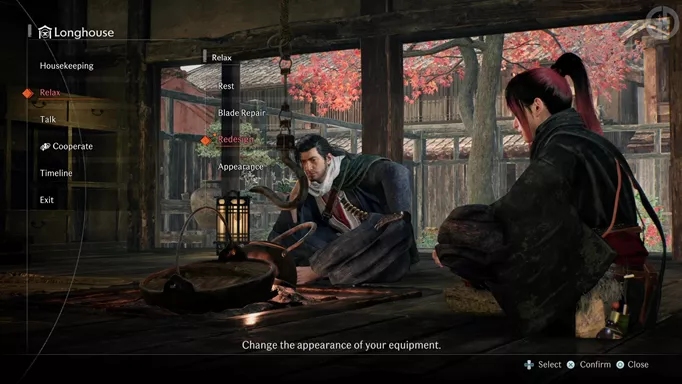 The longhouse where you can transmog to change your equipment appearance in Rise of the Ronin