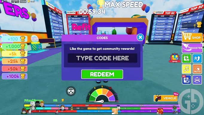 Image showing you how to redeem codes in Max Speed