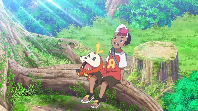 Roy and Fuecoco in Pokemon Horizons: The Series