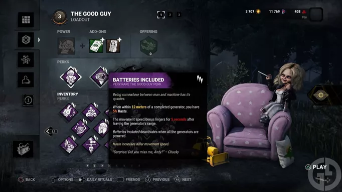 The Goody Guy's Batteries Included Perk. Modelled by Tiffany Valentine in DbD