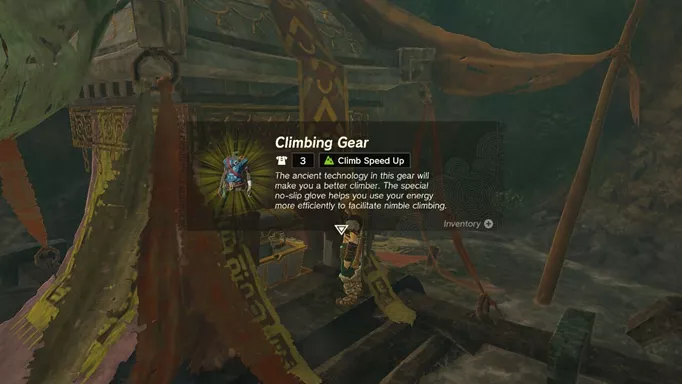 A description of the Climbing Gear garment in The Legend of Zelda: Tears of the Kingdom