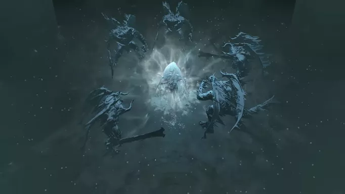 A player using an ice spell against several demons in Diablo 4