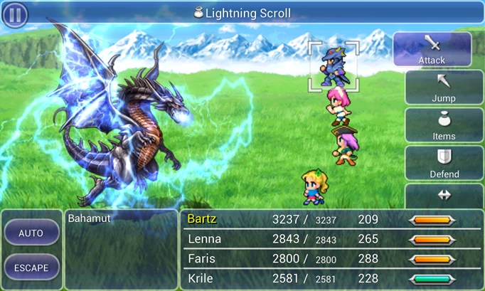 Image of a fight with Bahamut in Final Fantasy V