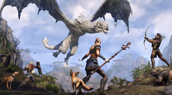 Elder Scrolls Online fighting a dragon