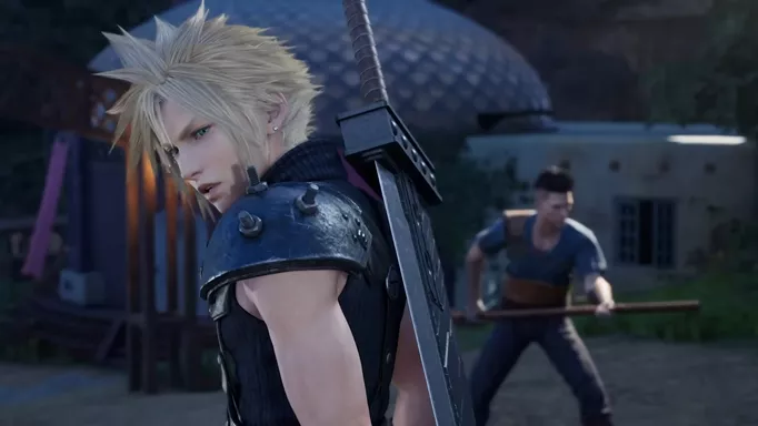 Cloud looks over his shoulder in Final Fantasy 7 Remake.