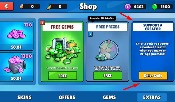 The Stumble Guys shop, where you can redeem your creator codes in-game