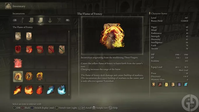 The Flame of Frenzy Incantation in Elden Ring