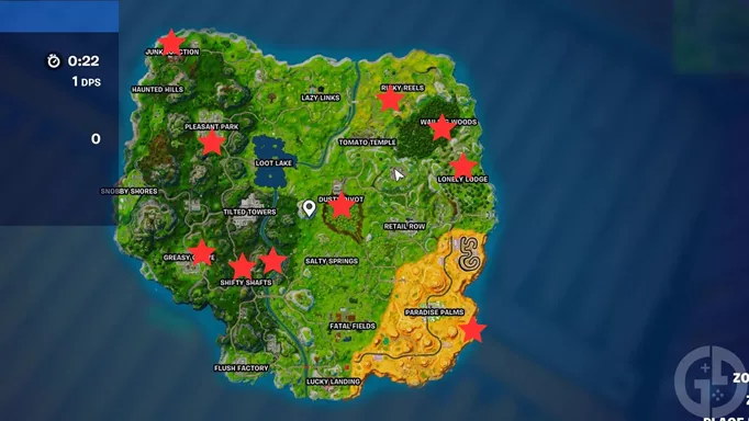 A map showing the locations of the Gnomes in Fortnite OG
