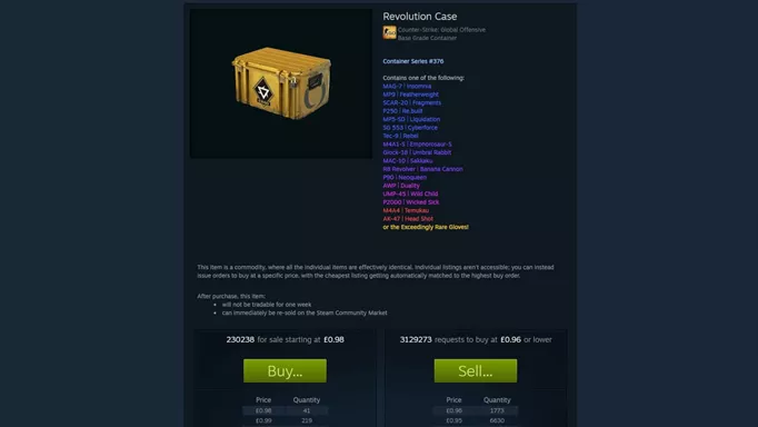 Image of the CS:GO Revolution Case buy page