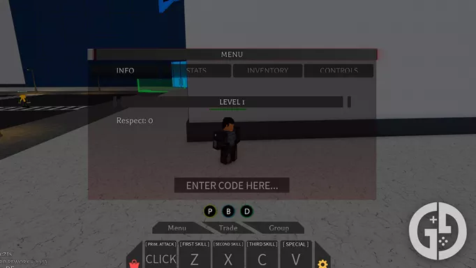 The codes menu in Project Ghoul